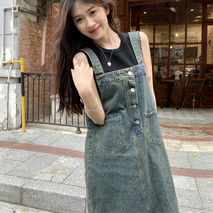 デニム ジャンパースカート レディース 韓国 ファッション デニムジャンスカ サロペットスカート