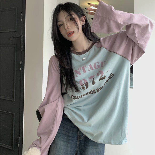 ラグラン ロングTシャツ レディース パステルカラー アメリカン 韓国