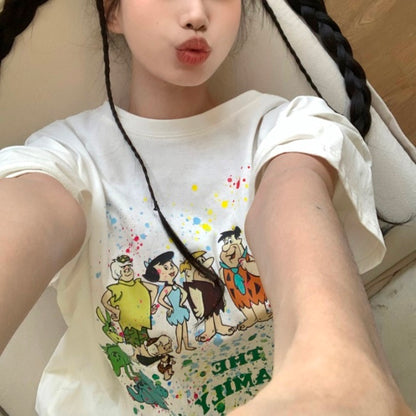 キャラ T レディース ビッグ Ｔシャツ  韓国 ファッション 半袖 キャラクター プリント オーバーサイズ T 夏 トップス