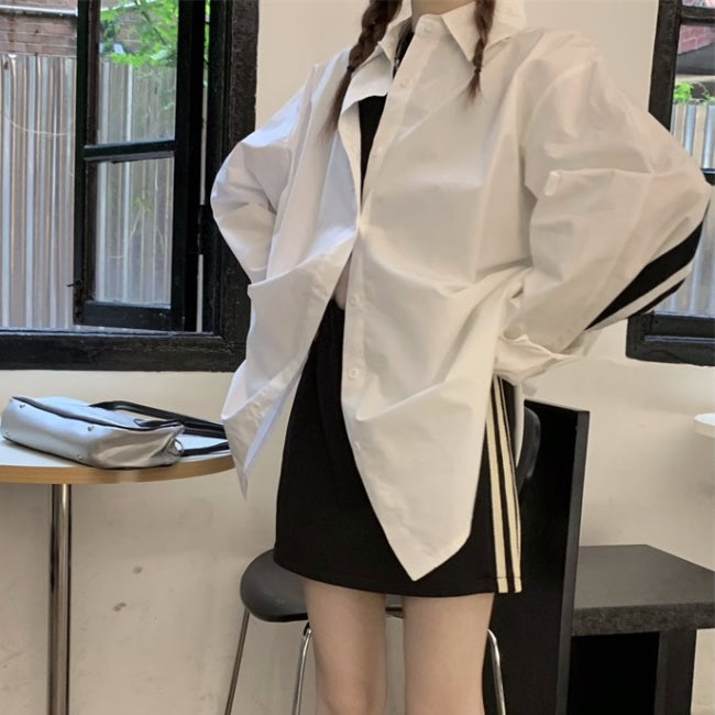 ライン ビッグシルエット シャツ レディース 白シャツ オーバーサイズ  韓国 ファッション オーバーシャツ