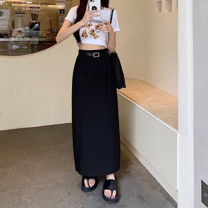 ロング ナロースカート 韓国 ファッション 黒 ロングスカート 春夏