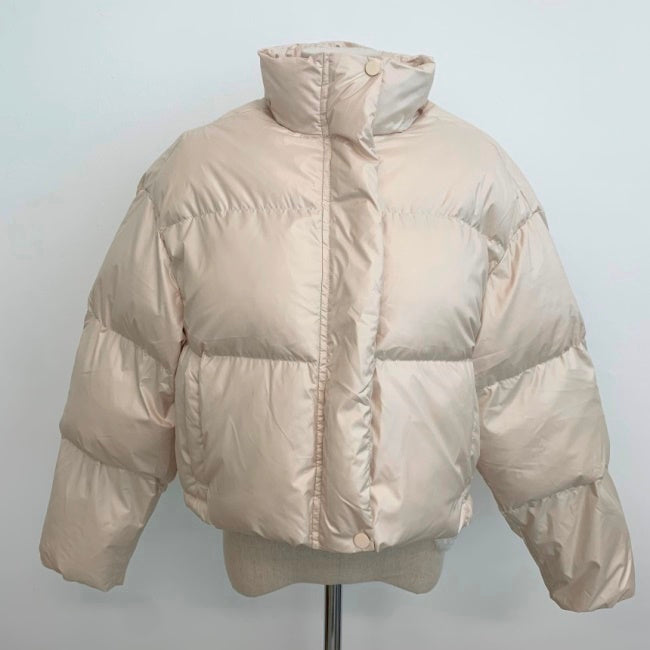 エコダウン ショートジャケット レディース クロップド丈  韓国 ファッション 冬 防寒 ボリューム 中綿 ジャケット