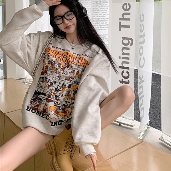 プリント トレーナー  レディース 韓国 ファッション スウェット オーバーサイズ  アメコミ プリント 漫画プリント 春トップス