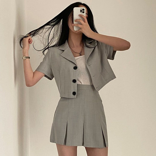 セットアップ レディース 韓国 ファッション 夏 半袖ジャケット ミニ